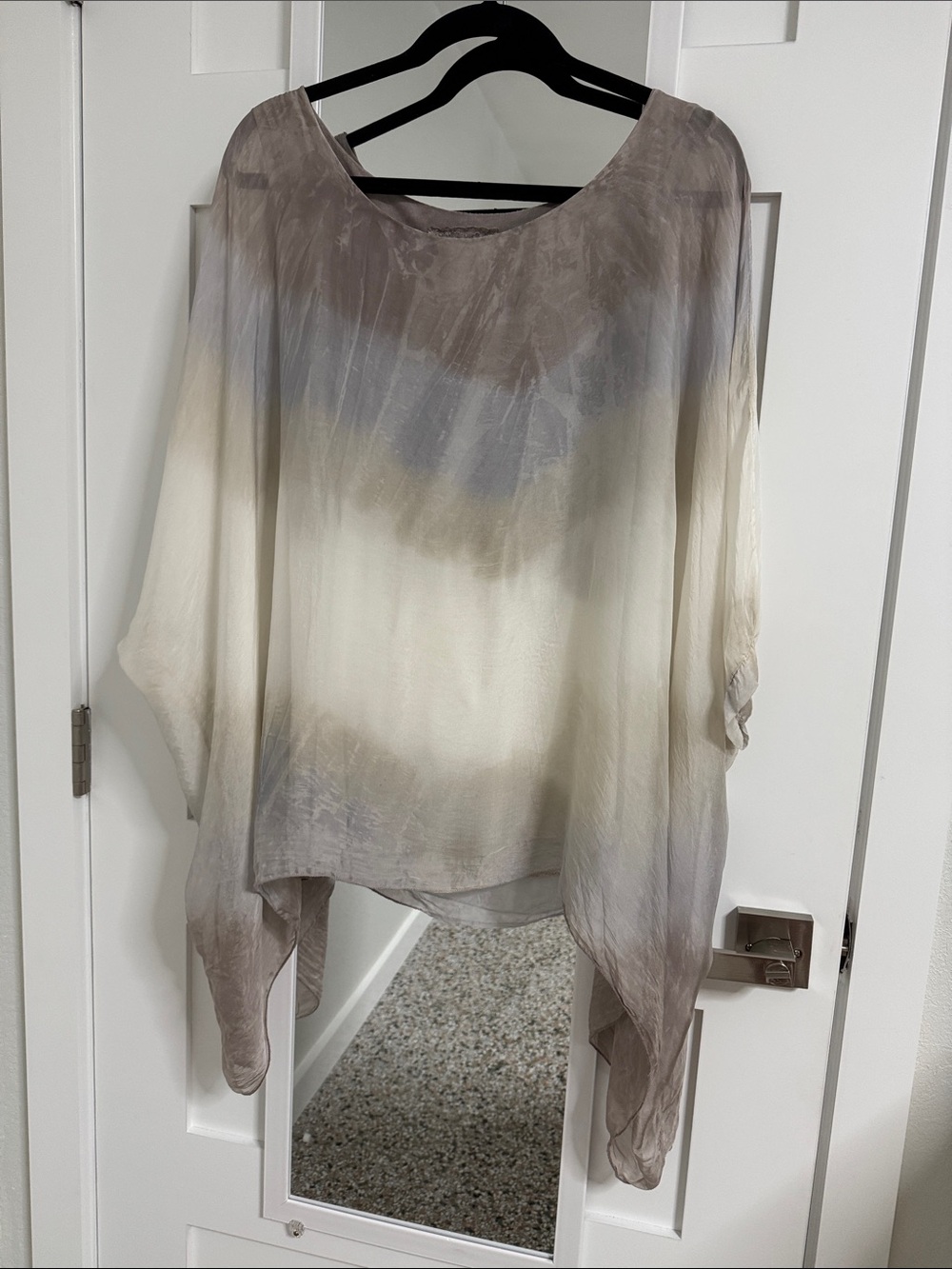 Sheer silk Ombre Poncho Top in Taupe and Ivory